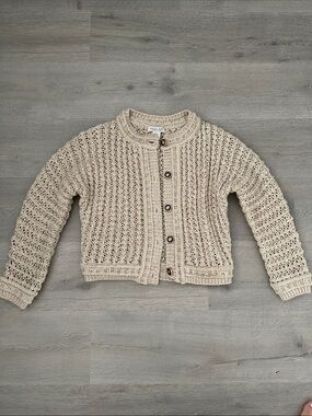 Rachel Zoe Open-Knit Button Cardigan Jacket in Cream